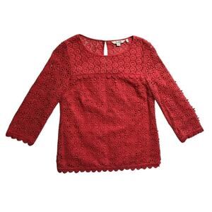 Boden quarter sleeve lace eyelet size 4 precious coral